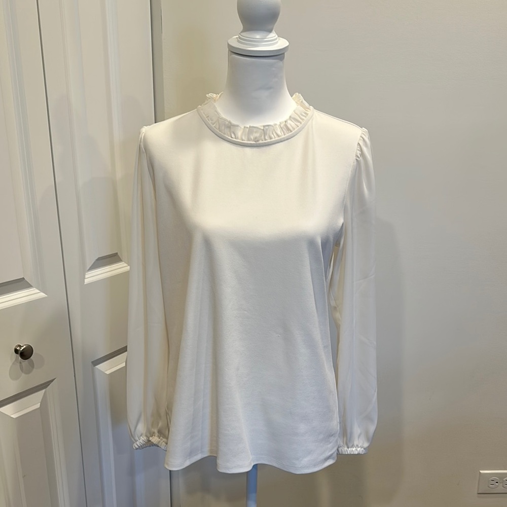 Ann Taylor Cream Ruffle Neck Blouse